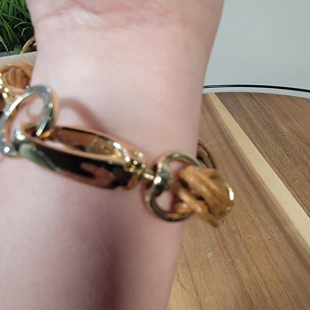 NEW New York and Company Leatherette and Gold tone Metal Bracelet